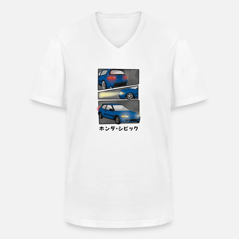 NIGHT BLUE CAR COMIC / HATCHBACK - Männer-T-Shirt mit V-Ausschnitt - Weiß