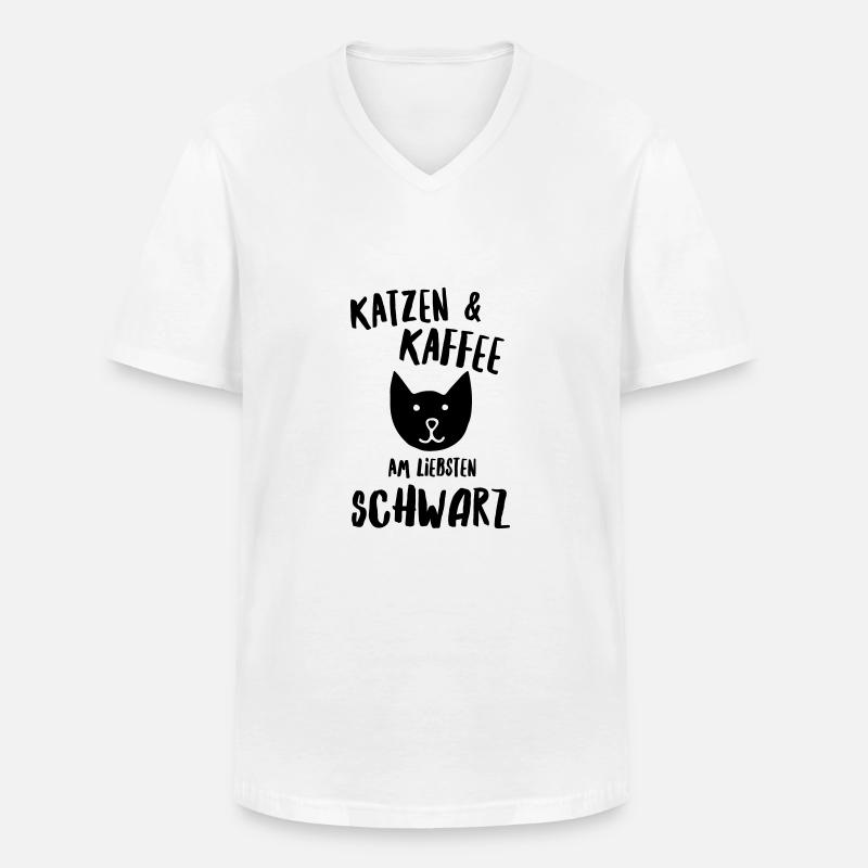 Katzen und Kaffee schwarz - Männer-T-Shirt mit V-Ausschnitt - Weiß