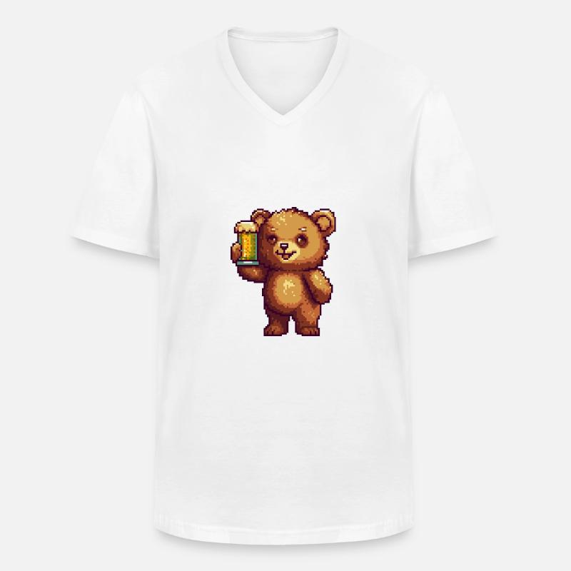 Bär Bier Pixel - Männer-T-Shirt mit V-Ausschnitt - Weiß