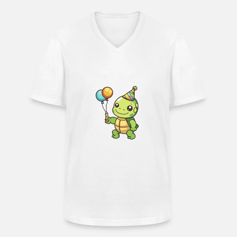 Turtle Birthday Comic - Men's V-Neck T-Shirt - white