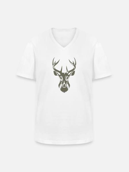 Fed hjort Illustration - Klassisk herre T-shirt med V-udskæring - hvid