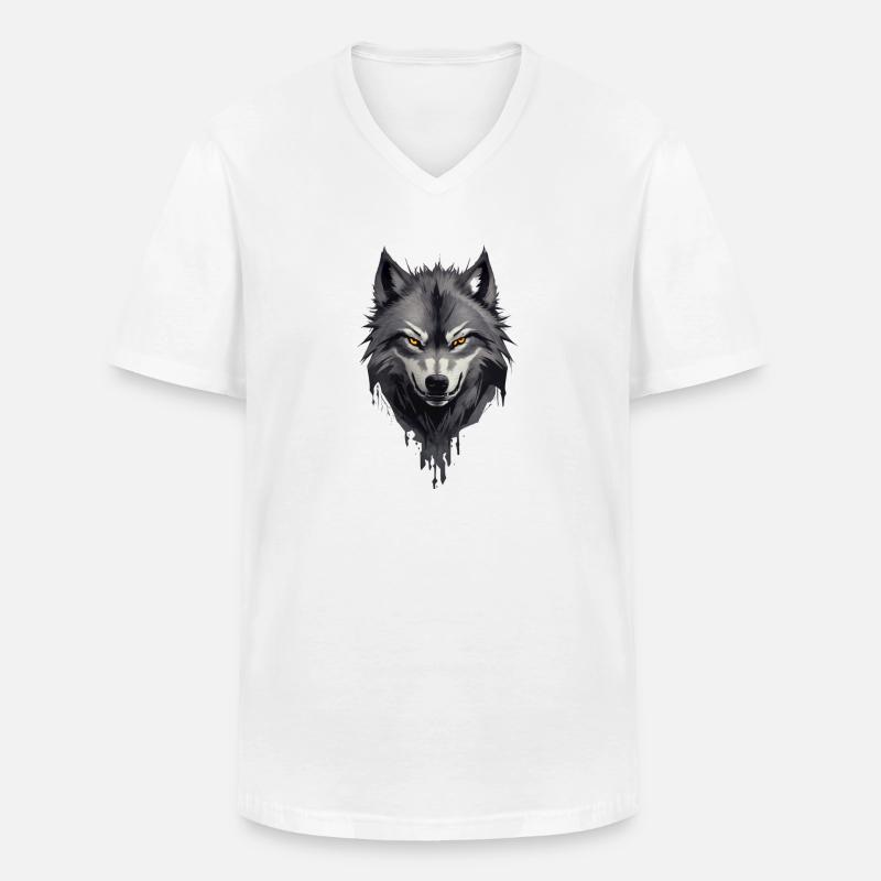 Wolfsangst Dunkler Spooky Wolfskopf - Männer-T-Shirt mit V-Ausschnitt - Weiß