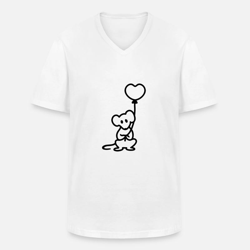 Maus + Ballon - Line - Männer-T-Shirt mit V-Ausschnitt - Weiß