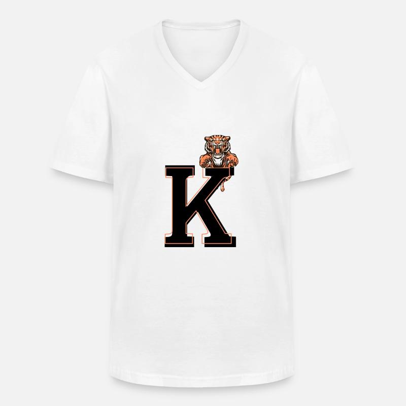 Buchstabe k Tiger - Geschenkidee - Männer-T-Shirt mit V-Ausschnitt - Weiß