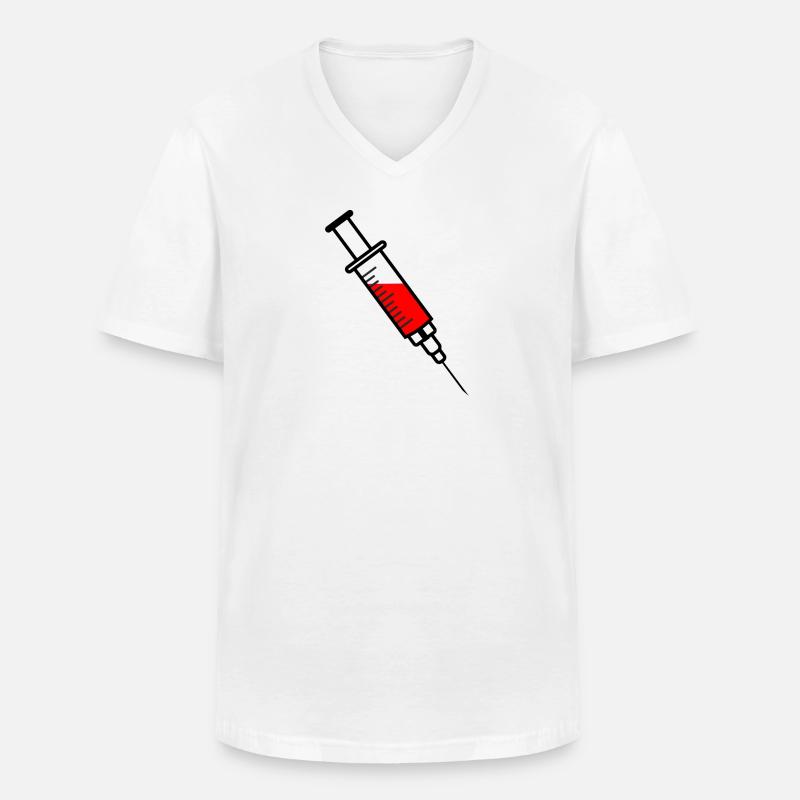 Impfspritze mit rotem flüssigem Medikament - Männer-T-Shirt mit V-Ausschnitt - Weiß