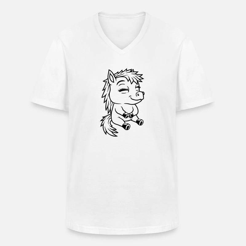 Comic kleines sitzendes Pony - Männer-T-Shirt mit V-Ausschnitt - Weiß