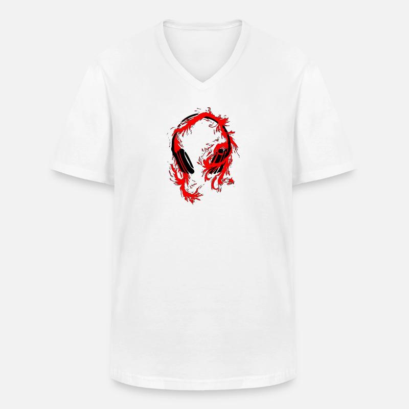 Kopfhörer Wolf Rot auf Schwarz - Männer-T-Shirt mit V-Ausschnitt - Weiß