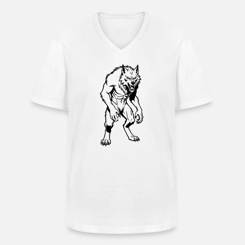 Werwolf - Männer-T-Shirt mit V-Ausschnitt - Weiß