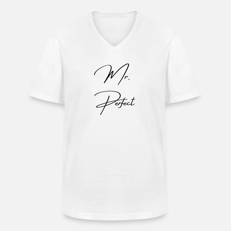 Mr. Perfect - Männer-T-Shirt mit V-Ausschnitt - Weiß