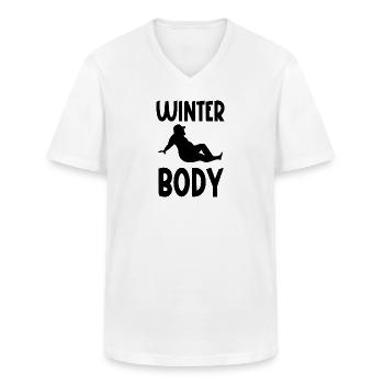 winter body - Men's V-Neck T-Shirt - white - Front - AI Model Male 185 light (185cm)
