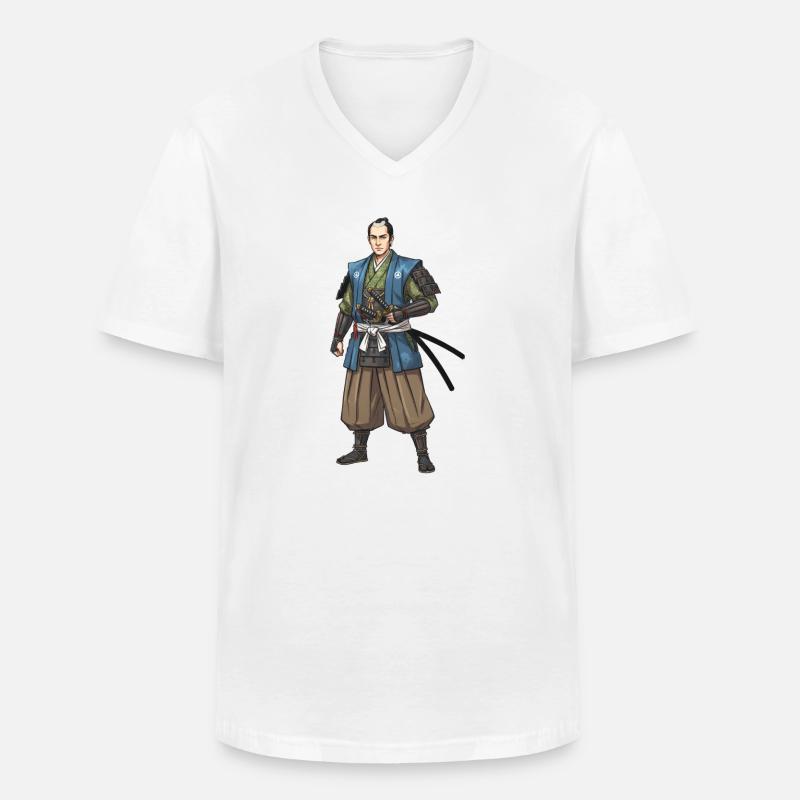 Edo Samurai in blauer Jacke - Männer-T-Shirt mit V-Ausschnitt - Weiß