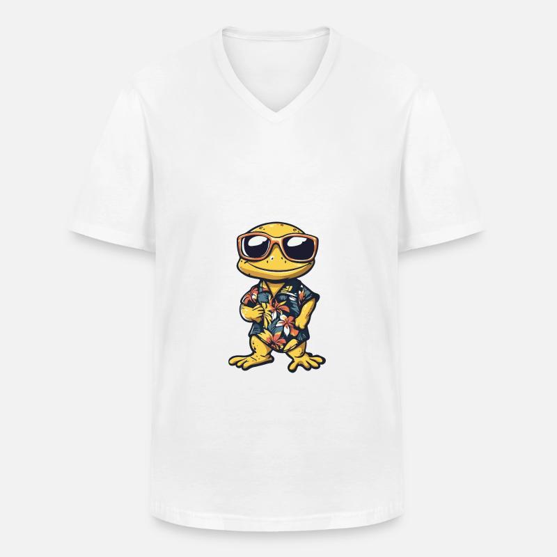 Echse Comic Urlaub - Männer-T-Shirt mit V-Ausschnitt - Weiß