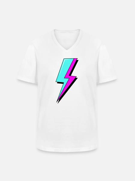 Psychedelic Neon Lightning - Men's V-Neck T-Shirt - white