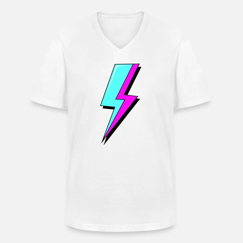 Psychedelic Neon Lightning - Men's V-Neck T-Shirt - white