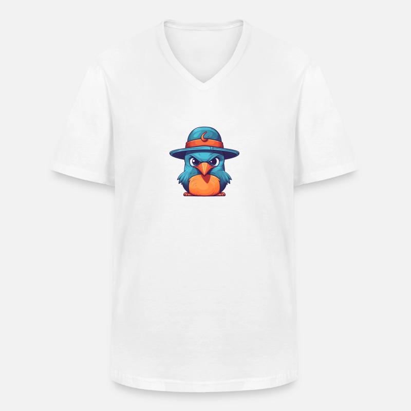 vogel mit hut - Männer-T-Shirt mit V-Ausschnitt - Weiß