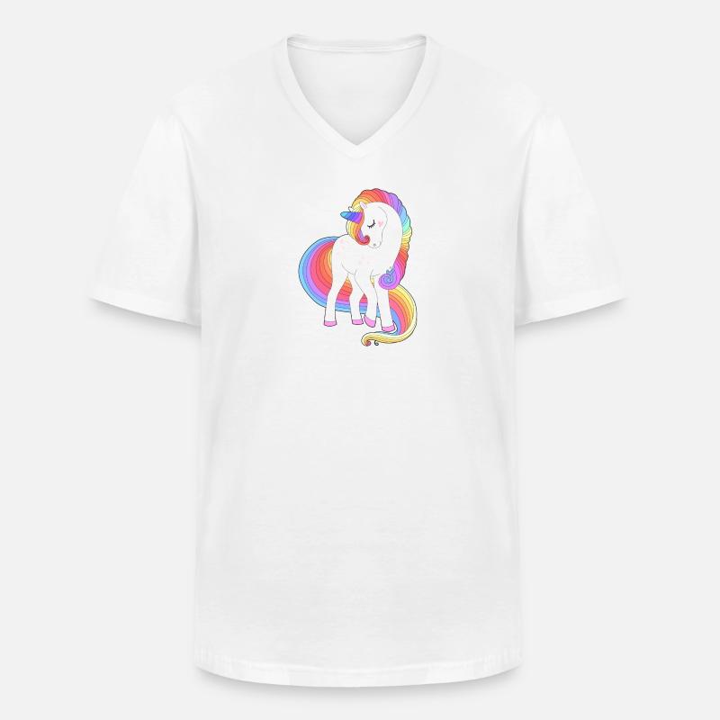 Verzaubertes Regenbogenmähnen-Einhorn - Männer-T-Shirt mit V-Ausschnitt - Weiß