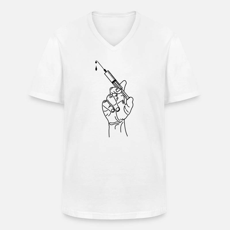Impfspritze in der Hand - Männer-T-Shirt mit V-Ausschnitt - Weiß