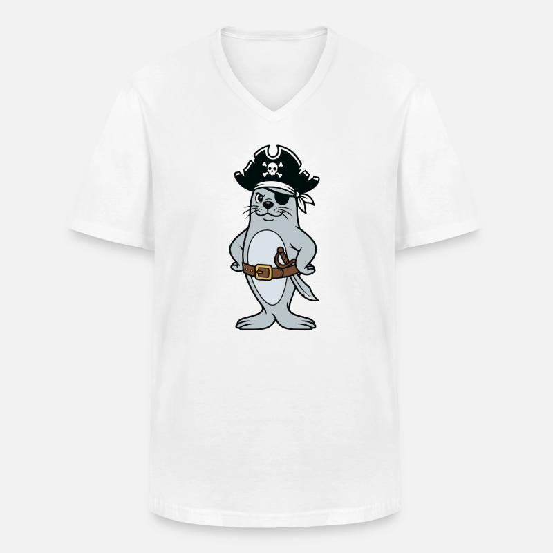 Robbenpirat - Männer-T-Shirt mit V-Ausschnitt - Weiß