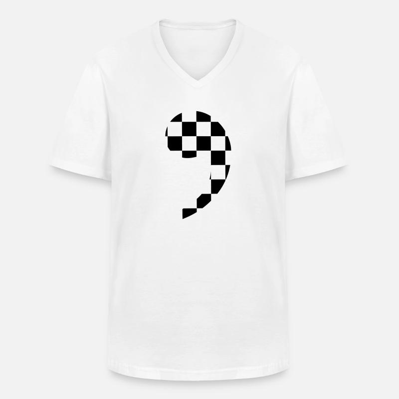 trendige karierte Komma-Geschenkidee Interpunktion - Männer-T-Shirt mit V-Ausschnitt - Weiß