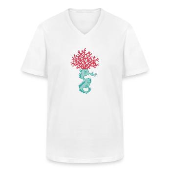Seahorse with a coral on its head - Men's V-Neck T-Shirt - white - Front - AI Model Male 185 light (185cm)
