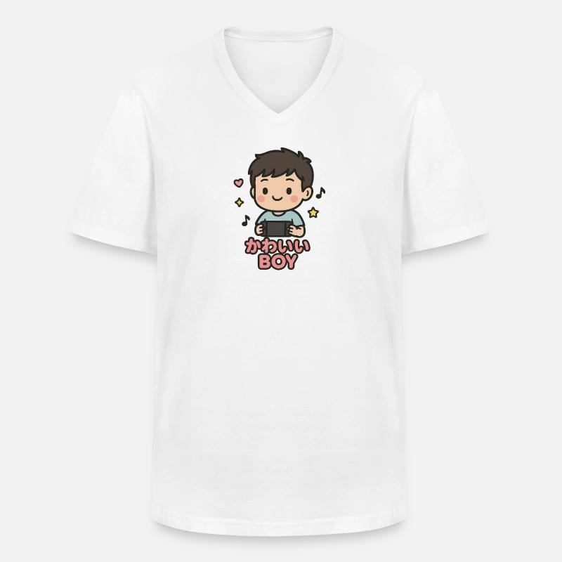 Süßer Junge mit Gamecontroller - Männer-T-Shirt mit V-Ausschnitt - Weiß