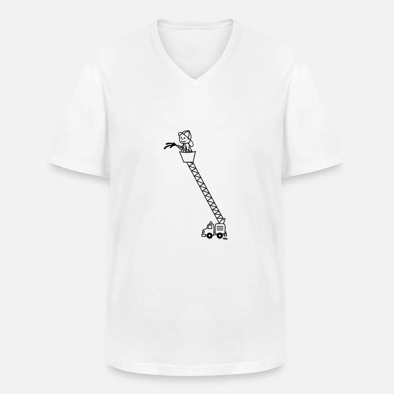 Feuerwehrmann mit Feuerwehrauto - Männer-T-Shirt mit V-Ausschnitt - Weiß