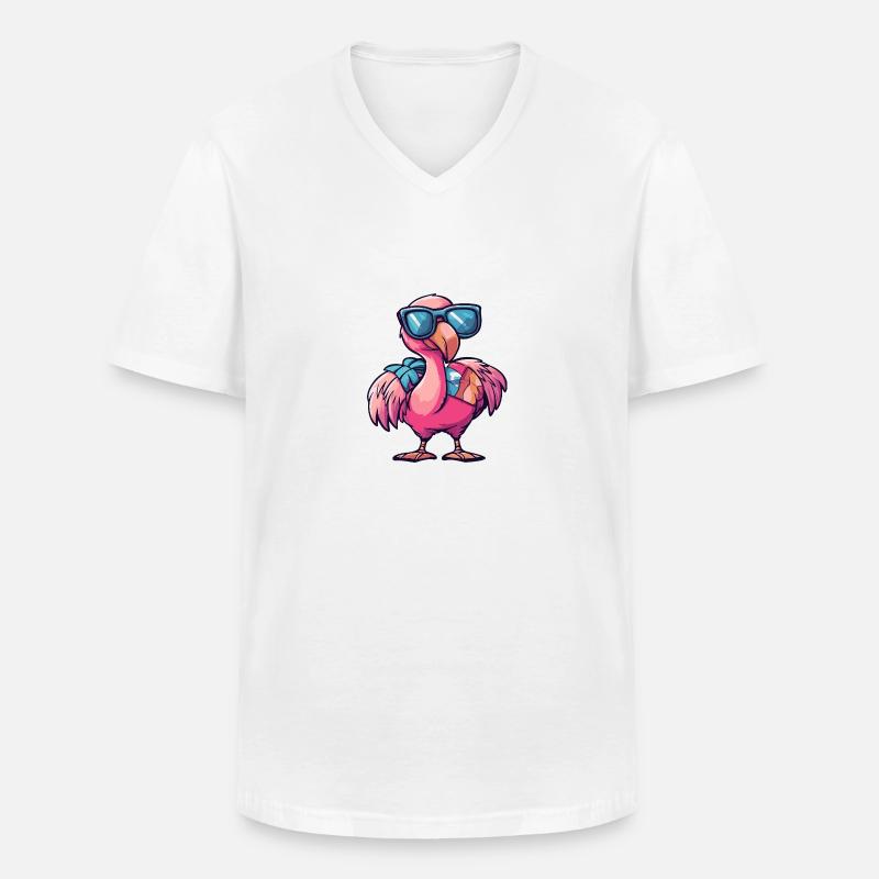 Flamingo Comic Cool Sommer - Männer-T-Shirt mit V-Ausschnitt - Weiß