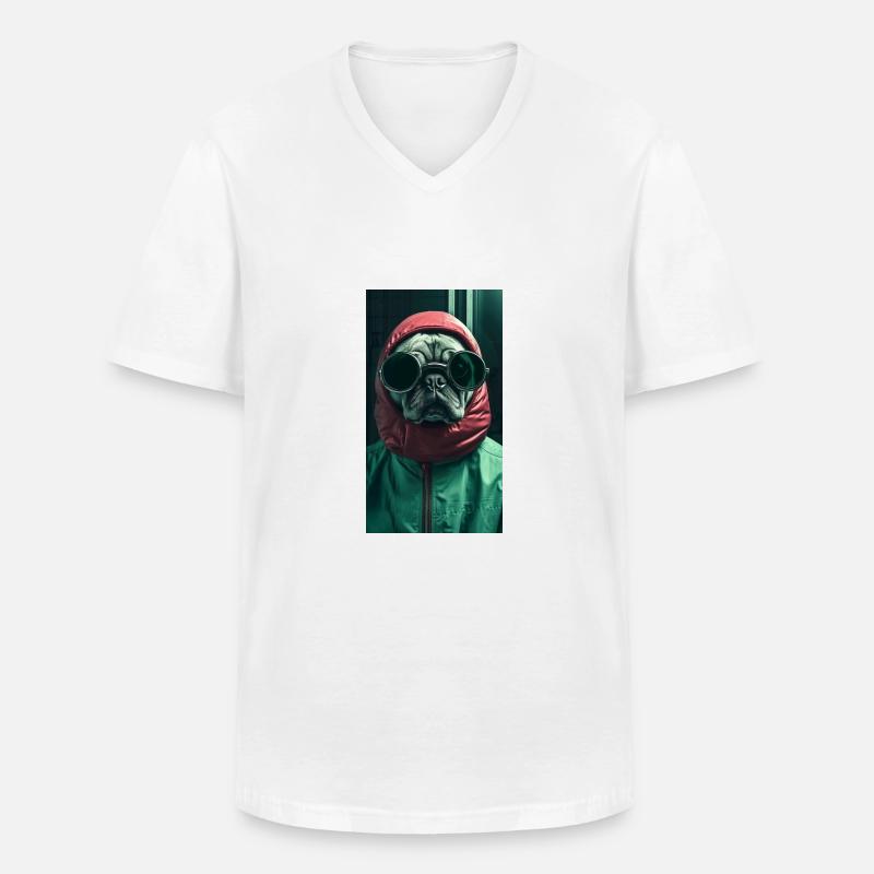 Pug Mops – Cool & Confident - Männer-T-Shirt mit V-Ausschnitt - Weiß