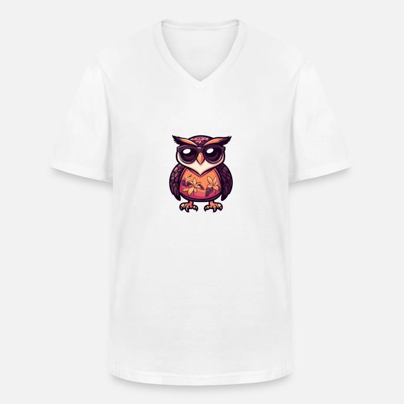 Eule Comic Cool Sommer - Männer-T-Shirt mit V-Ausschnitt - Weiß