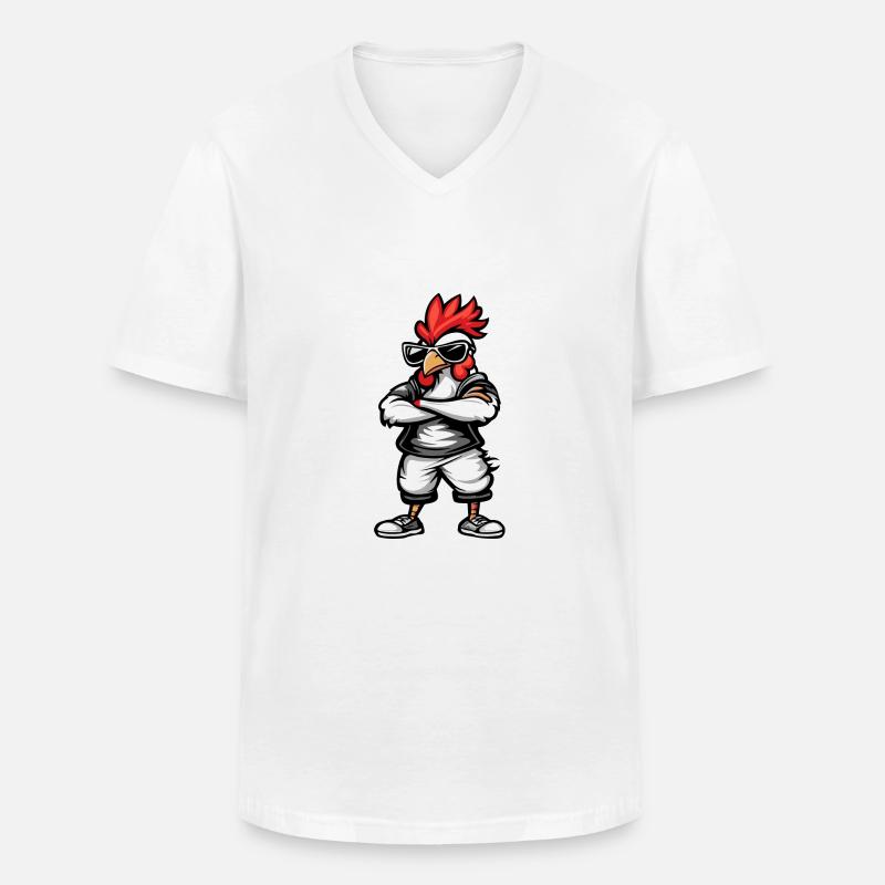 Hahn Comic Cool - Männer-T-Shirt mit V-Ausschnitt - Weiß