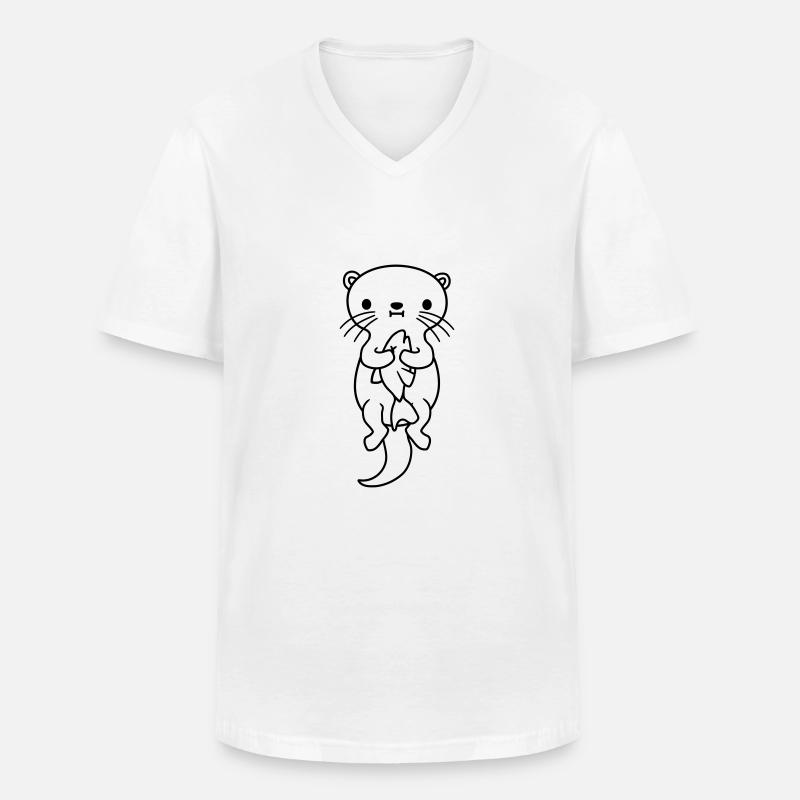 faim d’otter mange du poisson - T-shirt col V Homme - blanc