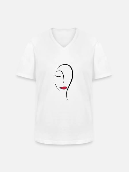 Line Art Face - Men's V-Neck T-Shirt - white