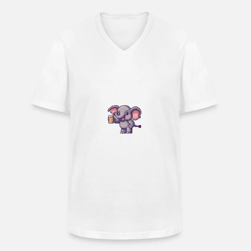 Elefant Bier Pixel - Männer-T-Shirt mit V-Ausschnitt - Weiß