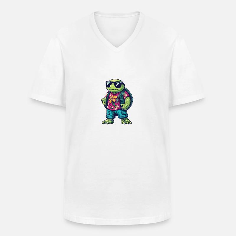 Schildkröte Comic Cool Sommer - Männer-T-Shirt mit V-Ausschnitt - Weiß