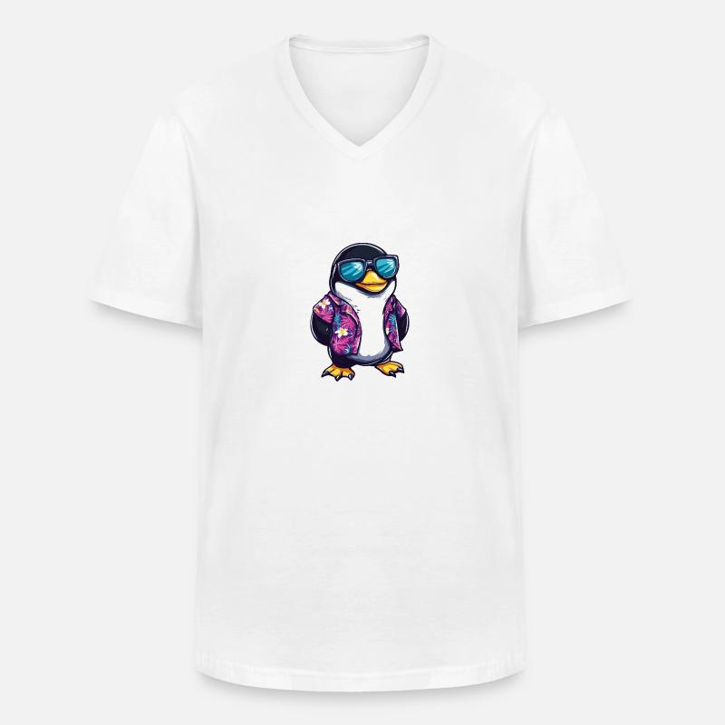 Pinguin Comic Cool Sommer - Männer-T-Shirt mit V-Ausschnitt - Weiß