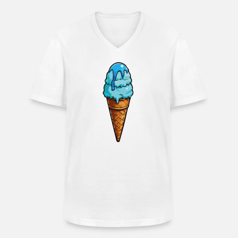 Blaues Eiscreme Cartoon Eiswaffel - Männer-T-Shirt mit V-Ausschnitt - Weiß
