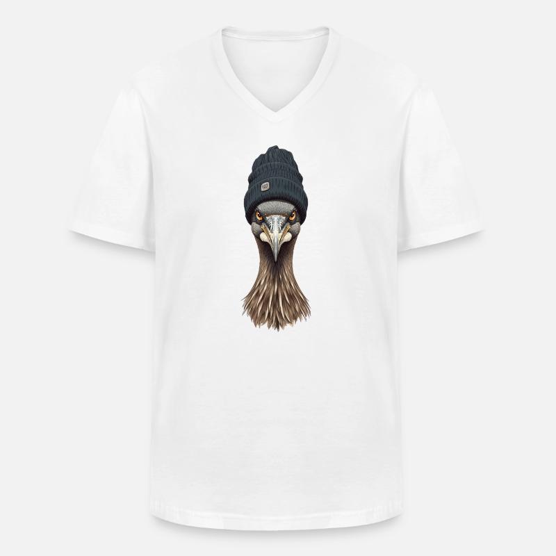Emukopf mit gemütlicher Mütze - Männer-T-Shirt mit V-Ausschnitt - Weiß