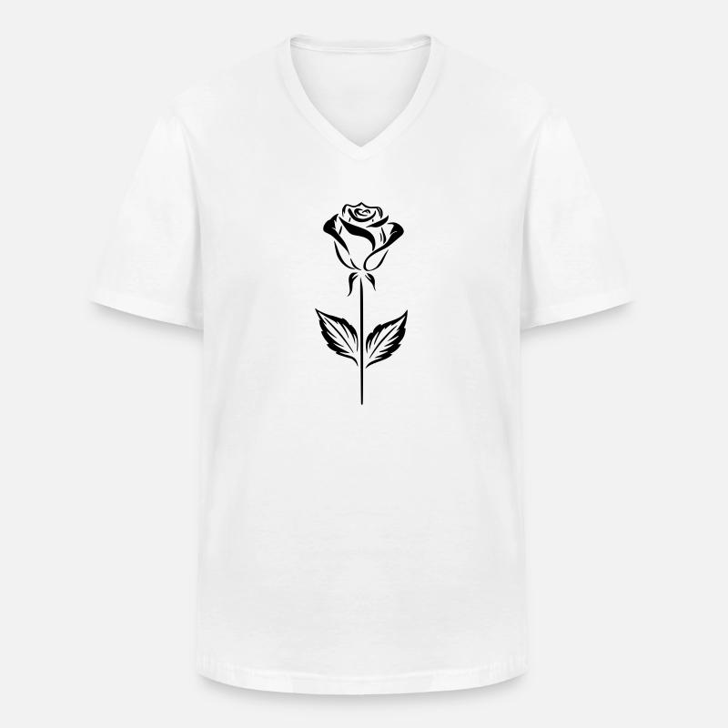Schlichtes schwarzes Rosendesign - Männer-T-Shirt mit V-Ausschnitt - Weiß