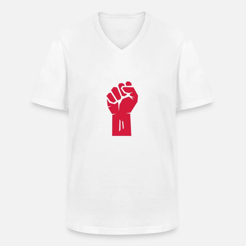 Raised rote Faust. - Männer-T-Shirt mit V-Ausschnitt - Weiß