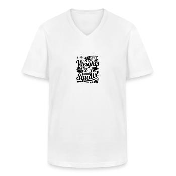 Squats low - Men's V-Neck T-Shirt - white - Front - AI Model Male 185 light (185cm)