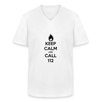 keep calm and call 112 - Men's V-Neck T-Shirt - white - Front - AI Model Male 185 light (185cm)