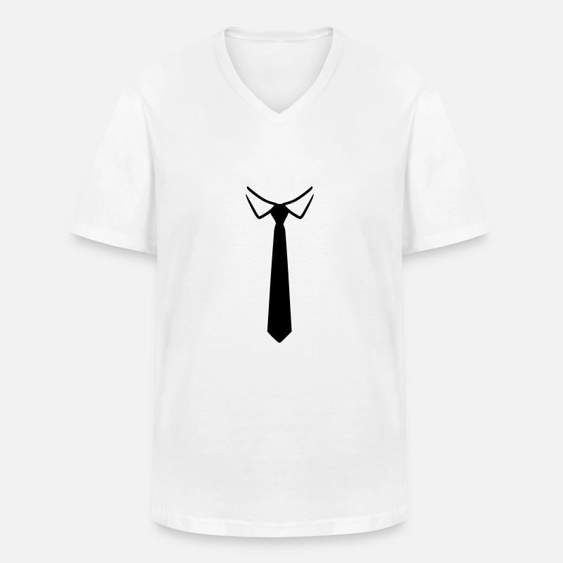 Cravatta - Maglietta da uomo classica con scollo a V - bianco