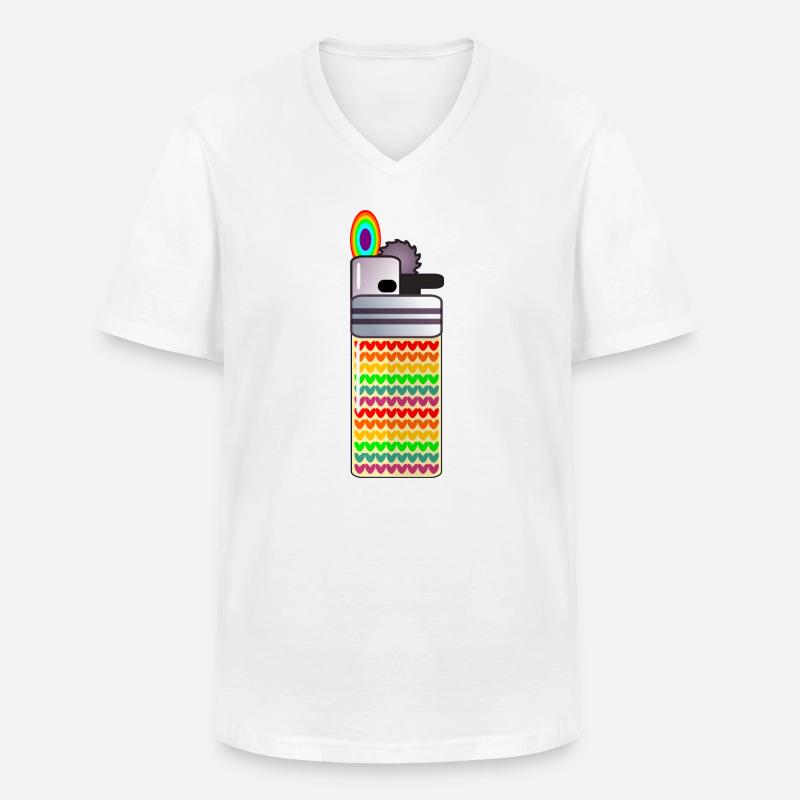 REGENBOGEN - FEUERZEUG RAUCHEN - Männer-T-Shirt mit V-Ausschnitt - Weiß