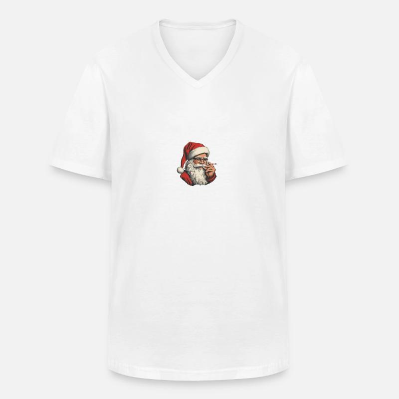 Weihnachtsmann mit Joint - Männer-T-Shirt mit V-Ausschnitt - Weiß