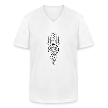 Totem du Yant d’Or – Géométrie spirituelle - T-shirt col V Homme - blanc - Devant - AI Model Male 185 light (185cm)