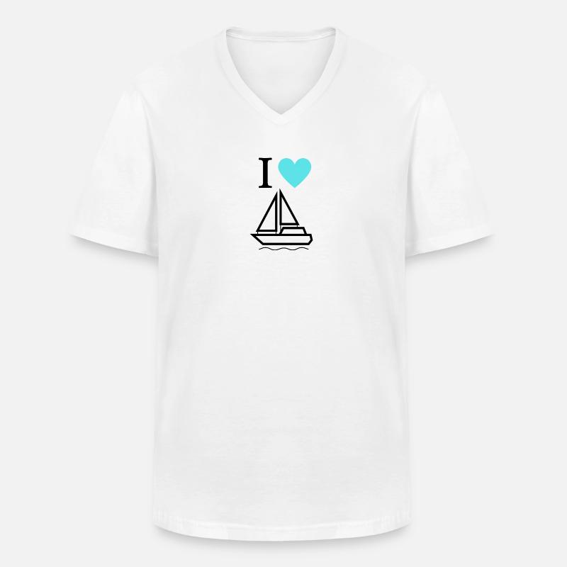 I LOVE Boote / Schiffe - Männer-T-Shirt mit V-Ausschnitt - Weiß