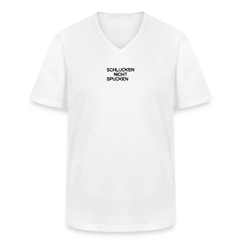 swallow do not spit, - Men's V-Neck T-Shirt - white - Front - AI Model Male 185 light (185cm)