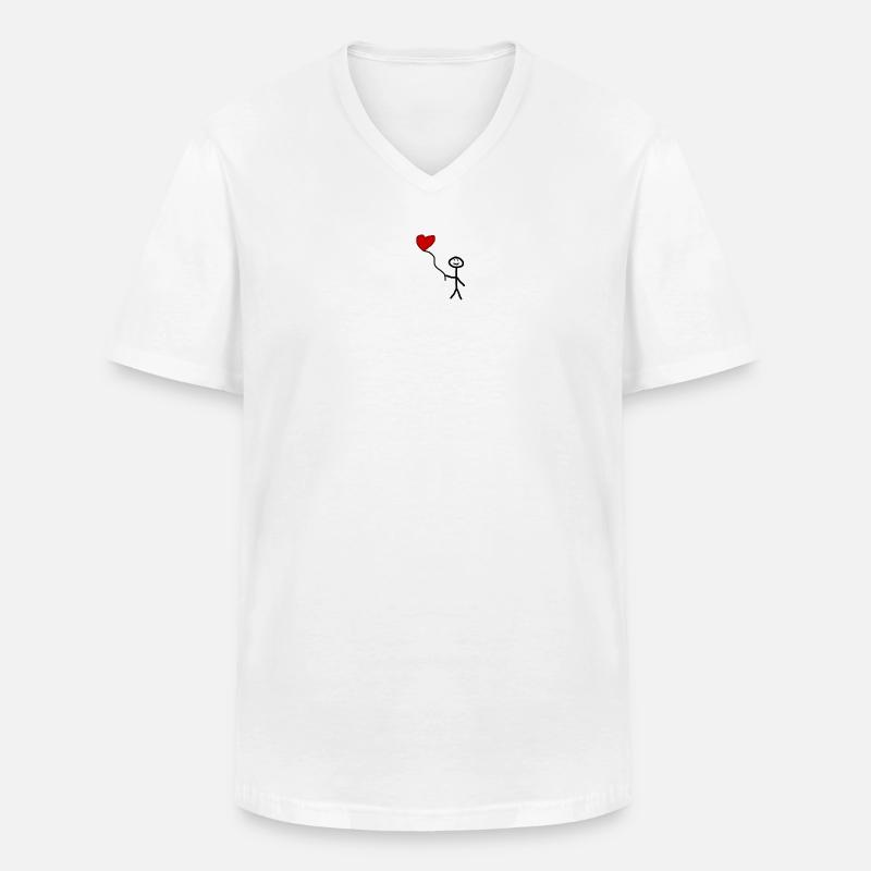 Strichfigur mit Herz Luftballon - Männer-T-Shirt mit V-Ausschnitt - Weiß
