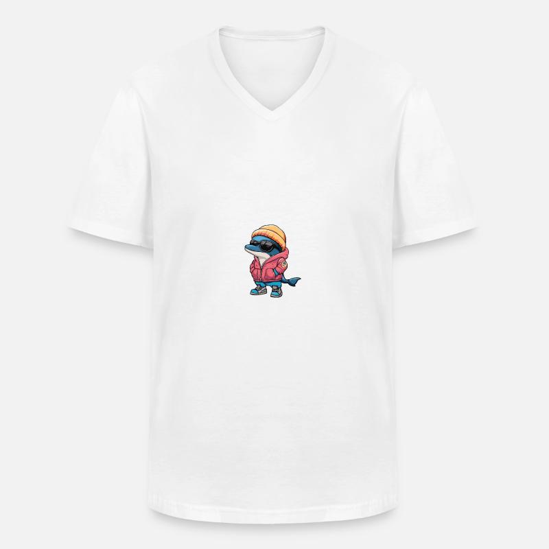 Delfin Winter Comic - Männer-T-Shirt mit V-Ausschnitt - Weiß