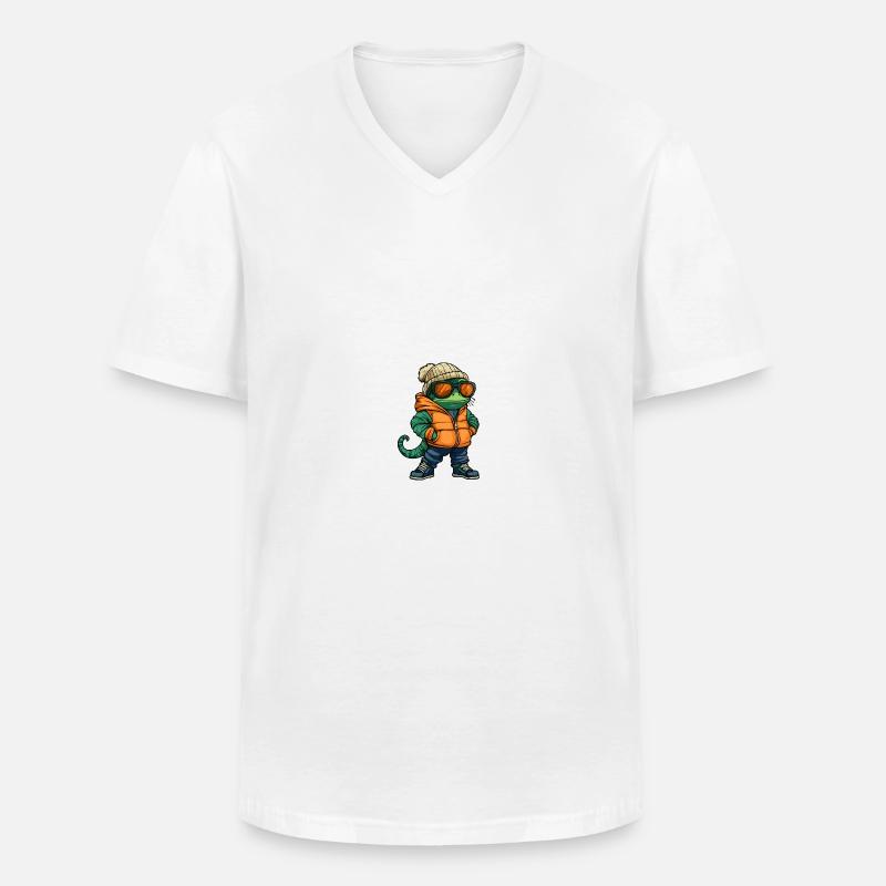 Chameleon Winter Comic - Männer-T-Shirt mit V-Ausschnitt - Weiß